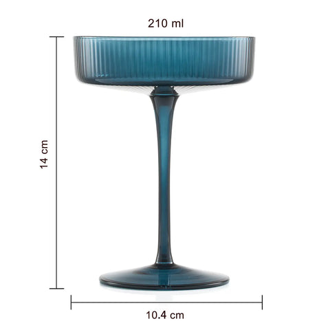 The Wine Savant Art Deco Ribbed Pastel Coupe, & Cocktail Glasses - 6 Set