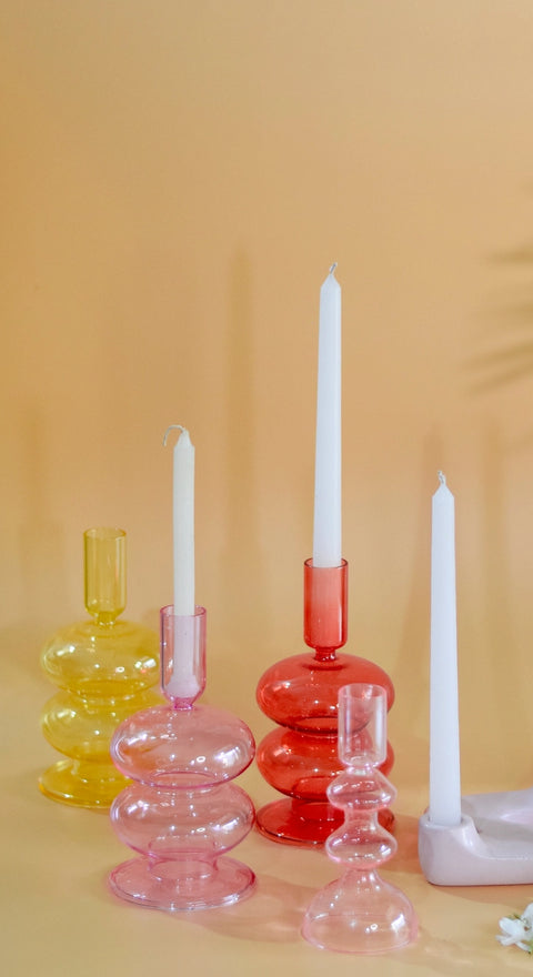 Retro Wavy Glass Candle Holder - Honey