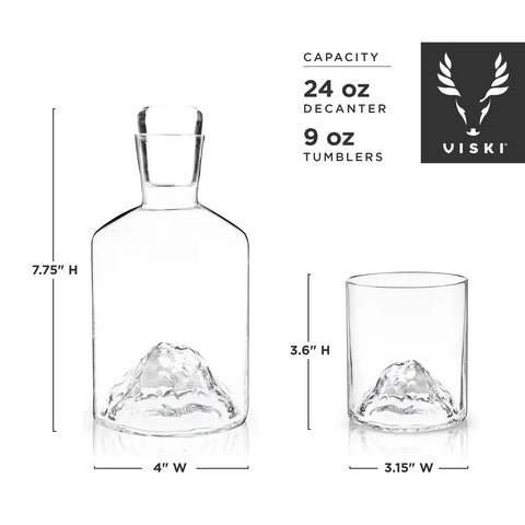 Viski Mountain Themed Crystal Decanter & Tumblers (3 Piece Set)