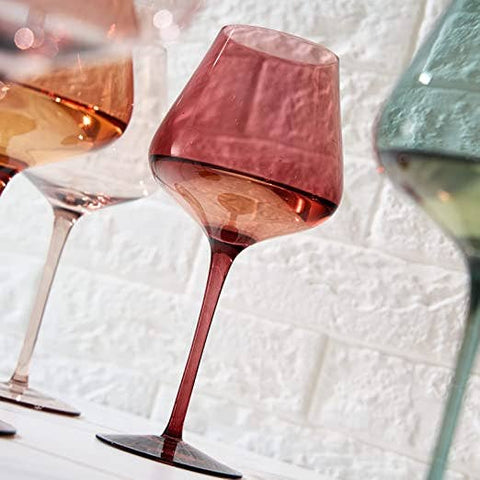 The Wine Savant Large Colored Crystal Wine Glass Set of 6
