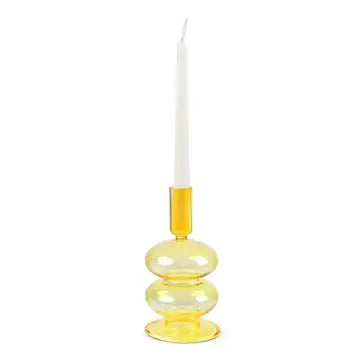Retro Wavy Glass Candle Holder - Honey