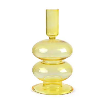 Retro Wavy Glass Candle Holder - Honey