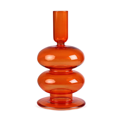 Retro Wavy Glass Candle Holder - Rust Orange