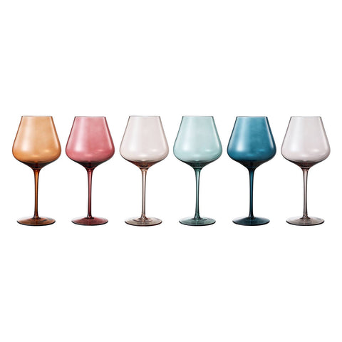 The Wine Savant Large Colored Crystal Wine Glass Set of 6