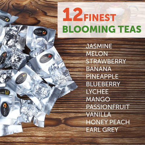 Flowering Blooming Tea Gift Box, 12 pcs Shapes & Flavors