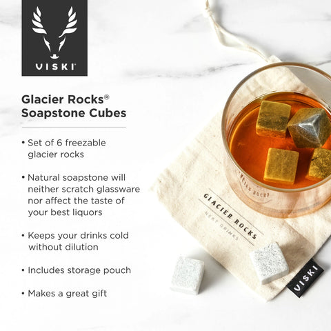 Viski Glacier Rocks® Small Soapstone Whiskey Cubes, Set of 6