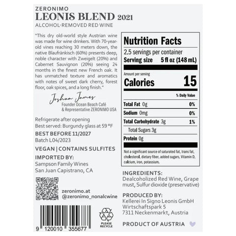 ZERONIMO - Leonis Blend Non-Alcoholic Red Wine (375 ml)